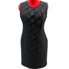 Calvin Klein Black Layered Sleeveless Zip Back Sheath Dress Women 10