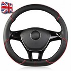 15'' Flat Bottom D Shape Car Steering Wheel Cover Carbon Black Leather Anti-slip