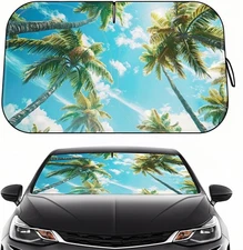 Windshield Sun Shade - Car for Blue - Coconut tree-sky 