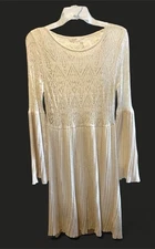 Floreat Dress Womens Medium Petite Ivory Lace Bell Sleeve Knit Anthropologie