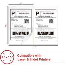 50 - 4000 Shipping Labels 8.5 x 5.5 Half Sheets Self Adhesive 2 Per 8.5x11 Sheet