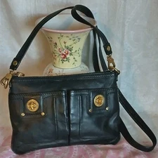 Marc By Marc Jacobs Black Leather Turnlock Double Front Pocket Crossbody Purse