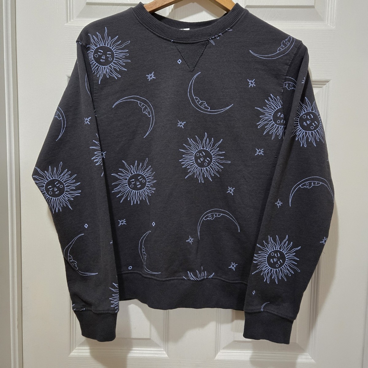 Angel Energy Crew Neck Pullover Sweater Celestial Sun Moon Whimsical Cozy Dreamy