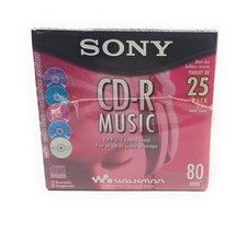 SONY CD-R MUSIC Blank Recordable Discs 25 Pack Slim Jewel Cases 80 Min New