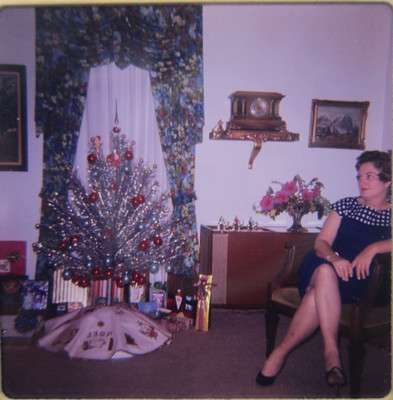 Vintage 1960 Livingroom Retro Christmas Tree Woman Sitting Chair 35mm Slide