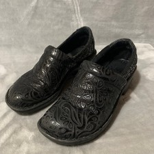 Born Women's Black Embossed Leather Slip-On Comfort Clogs US 8.5 Mules