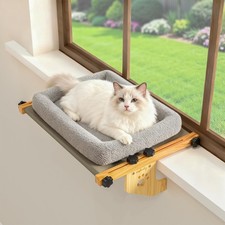 Cat Window Perch Sturdy Hammock Window Seat with Cushion Bed Cover, Wood  Me...