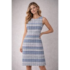 Talbots Dress Blue Multi Tweed Stripe Sleeveless Sheath Size 12 Shift Lined