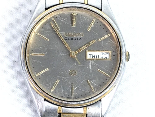 Vintage Seiko 7N43-7A59 SQ Men’s Quartz Watch Gray Dial Two Tone Day Date *AS IS
