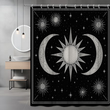 Black Celestial Shower Curtain with Sun and Moon Design
