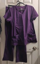 Healing Hands Purple Label 2pc Scrub Set Purple Top Large  Pants Large Petite