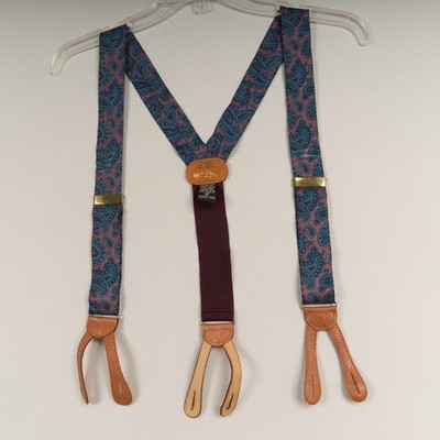 Vintage Ferrell Reed Silk Suspender Blue Paisley Adjustable Button On Style