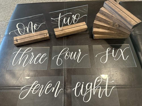 Wedding Reception Decor Rustic Wooden Table Holders  & Number SIGNS - Acrylic