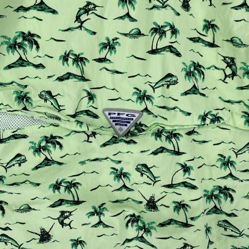 Camicia Columbia Bottoni Uomo Verde Medio PFG Ventilata Stampa Allover Camp Tropical - Foto 9 di 13