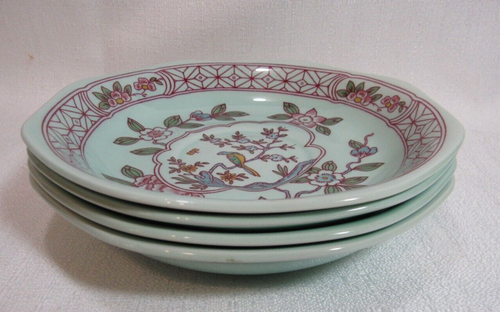 Adams Calyx Ware SINGAPORE BIRD Black Stamp Four (4) Saucers GC - Picture 2 of 9