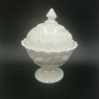 Vintage Westmoreland Iridescent Milk Glass Grape & Fruit Pedestal Compote Dish