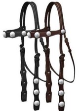 Leather Browband Headstall w/ Engraved Silver Conchos  Reins