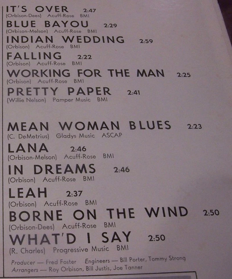 Roy Orbison "More of Roy Orbison's Greatest Hits" MONUMENT LP MLP-8024 - Image 2 of 3