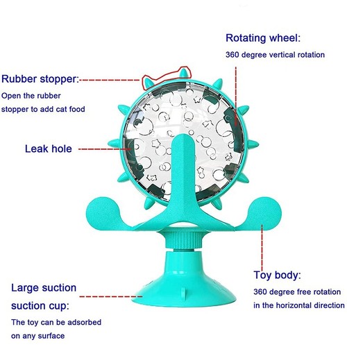Windmill Feeder Wheel Cat Slow Dog Toys Food Leaker Funny Interactive Rotating - Picture 7 of 13