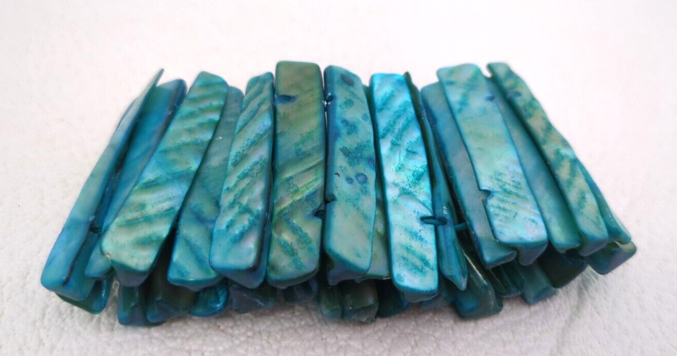2 Shell Stretch Cuff Bracelets Iridescent Turquoi… - image 3