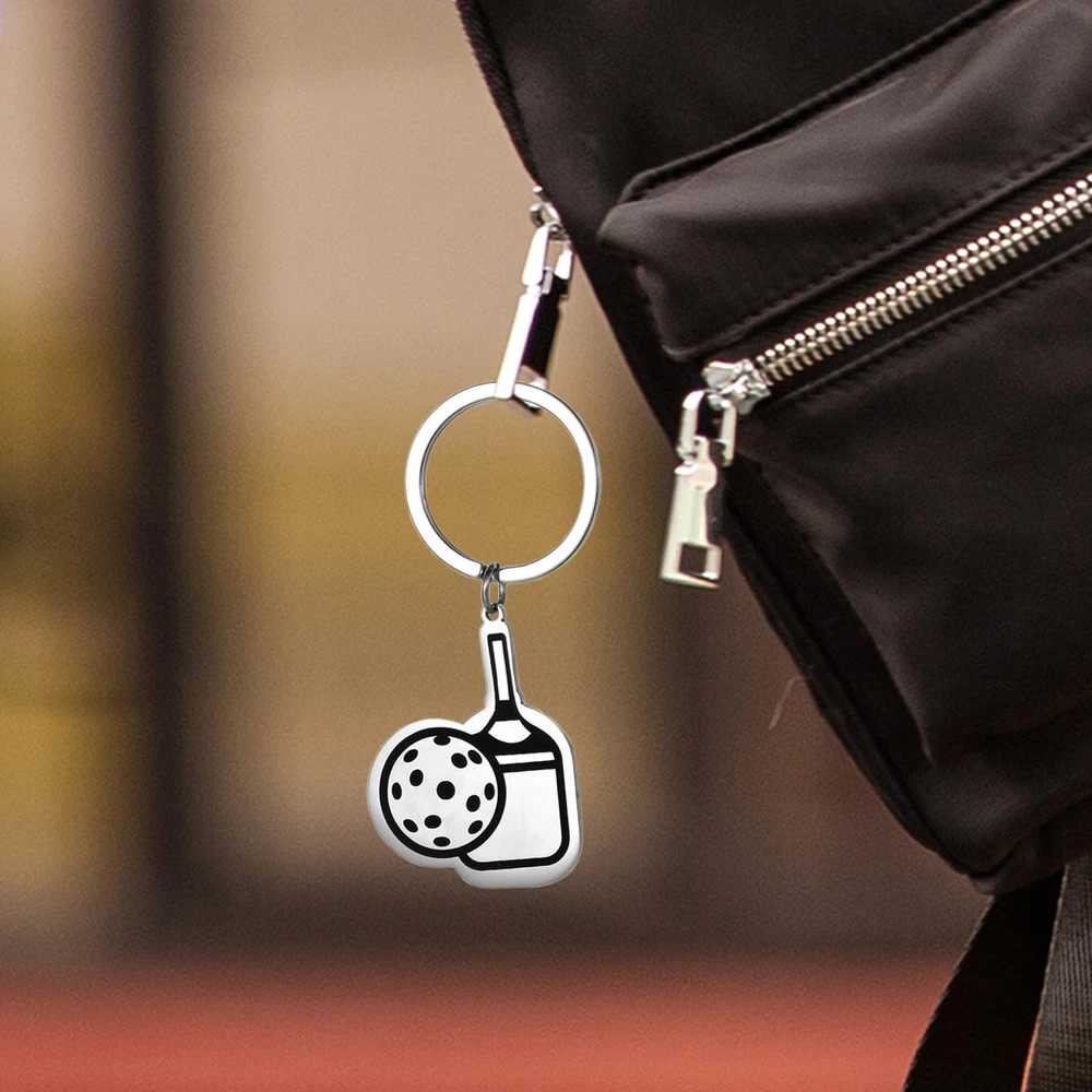 Pickleball Racket and Ball Keychain - Stainless Steel Sporty Bag Pendant Pickleball Racket and Ball Keychain - Stainless Steel Sporty Bag Pendant