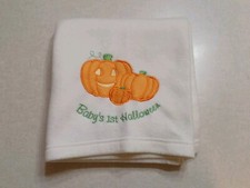Baby's 1st Halloween Wamsutta Baby Blanket Fleece White Pumpkins Cozy