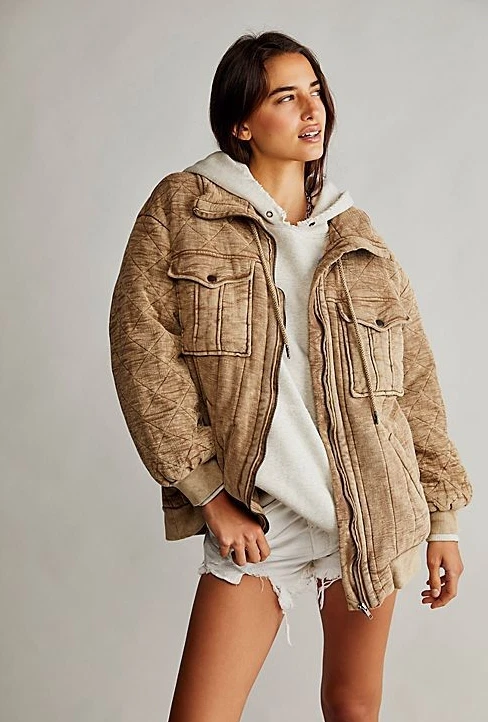 Free People Luna Cozy Bomber Jacket Oversized Zip Front Drawstring