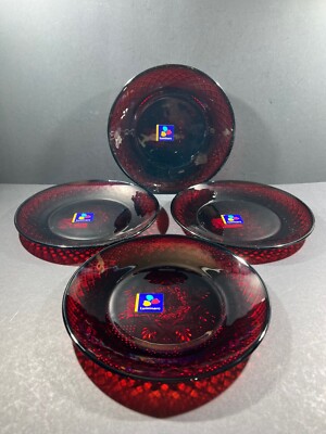 4-Arcoroc Luminarc Cristal d Arques JG Durand Ruby Red Dessert Plates 8'' w/ tags