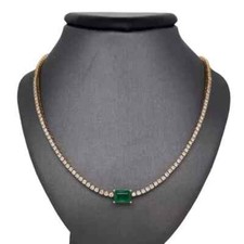 15Ct Round Cut Diamond  Emerald Tennis Necklace 14K Yellow Gold Plated 16"