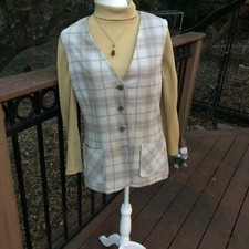 Vintage 70s Fitted Cream/Tan Plaid Vest sz M
