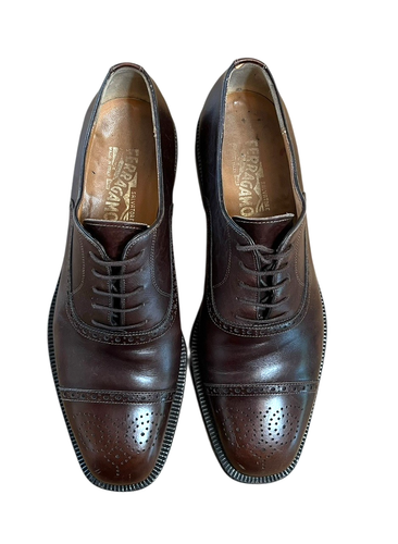 Salvatore Ferragamo Men’s Brown Leather Cap-toe Lace-up Shoes Size 9.5 - Picture 7 of 10