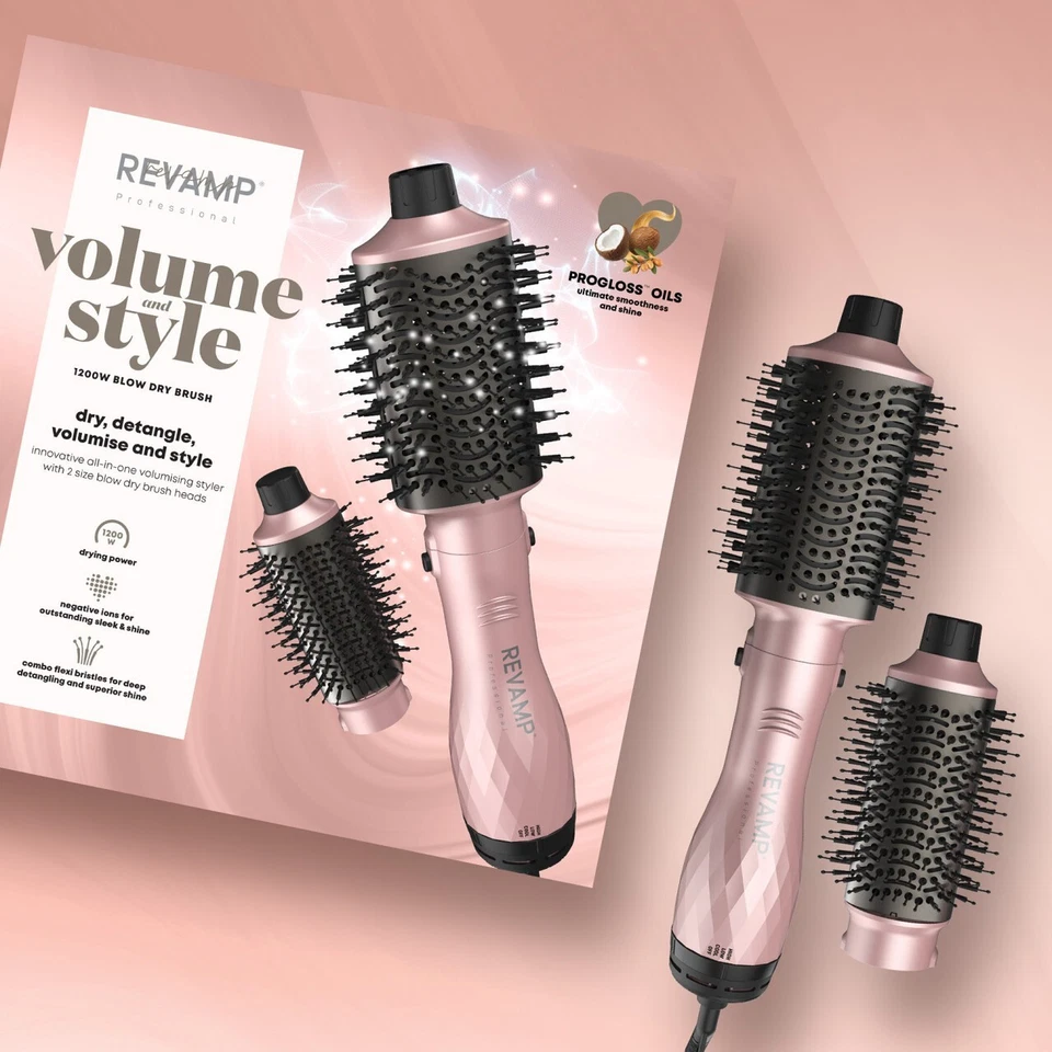 HOT STYLER Revamp Progloss Volume & Style Hot Blow Dry Detangle Brush Styler 1200w-DR2600GB