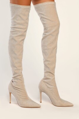 Rayssa Light nude Sparkly Over the Knee Pointed-Toe Boots