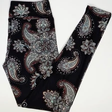 TC LuLaRoe Leggings ~ PAISLEY FLORAL on BLACK ~ SIZES 12-18; Tall & Curvy