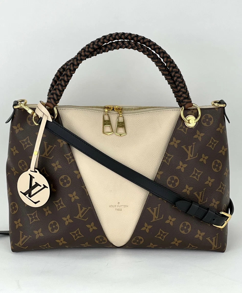 Louis Vuitton Braided V Tote MM Cream Leather/Canvas Shoulder Hand Bag A940