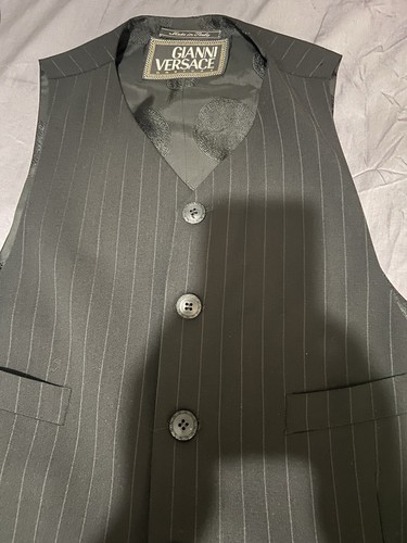 VNTG Gianni Versace Couture Mens Black Pinstripe Button Down Vest Size 52 Italy - Picture 9 of 20