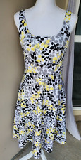 Petite Sophisticate Midi Dress Women 6P Black Yellow Floral Lined Midi Stretch