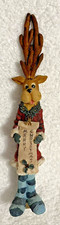 Reindeer Figurine Holiday Decor Antlers Holding Sign Tall Whimsical