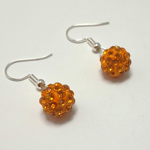 Pretty Shamballa Style Orange Crystals in Clay Ball Hook Earrings: UK Seller - Picture 3 of 4