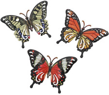 3 Butterfly decorations 16cm metal orange yellow red fence wall garden ornament
