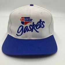 Vintage Carquest Gaskets Victor Reinz Hat Cap White Blue Leather Strap Back 