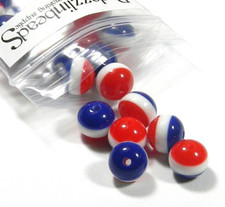 8 Red White  Blue Striped 10mm Round Plastic Acrylic Ball Beads with 2mm Hole
