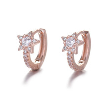 Women 925 Sterling Silver CZ Star Small Huggie Hoop Earrings 12mm Gift Box I118