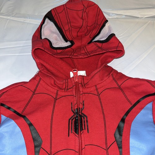Marvel Spider Man Boys XS HOODIE ZIP UP FACE MASK Hooded RED BLUE SUPER HERO XS - Picture 2 of 16