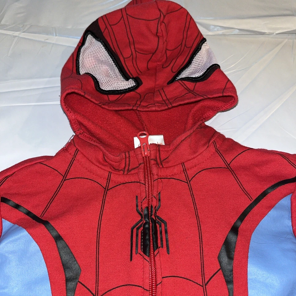 Marvel Spider Man Niños XS SUDADERA CON CAPUCHA CREMALLERA MÁSCARA FACIAL Con Capucha ROJO AZUL SUPER HÉROE XS Foto 2 de 4