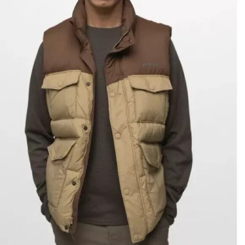 prAna Vest Men Large L Full Zip Duck Down Puffer Timber Trail Tan Brown NEW - Picture 7 of 7