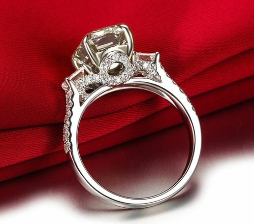 Anillo de compromiso de oro blanco de 14 K de diamantes creado en laboratorio... - Imagen 3 de 7