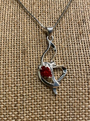 18kgp Sterling Silver Red Stone Pendant With 18 Chain - Sterling Silver Red Stone Pendant 18kgp Sterling Silver Red Stone Pendant With 18 Chain - Sterling Silver Red Stone Pendant