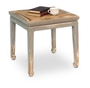 20 Square Set Of Two Side Table Solid Pine Distressed Grey Finish Rattan Weave Ebay