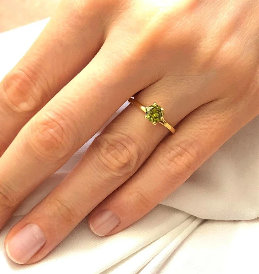14k Yellow Gold Plated 1.20Ct Round Simulated Peridot Engagement Solitaire Ring - Image 3 of 4
